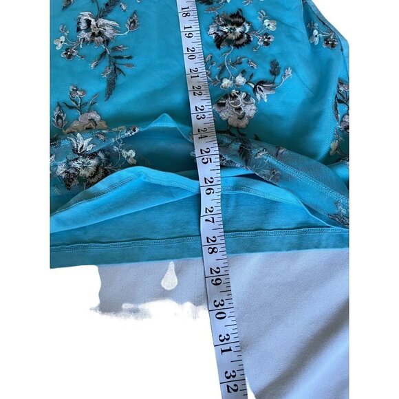 Skye's The Limit Top Blouse Plus S 1X Blue Mesh Floral Embroidery Long Sleeve - Picture 10 of 10